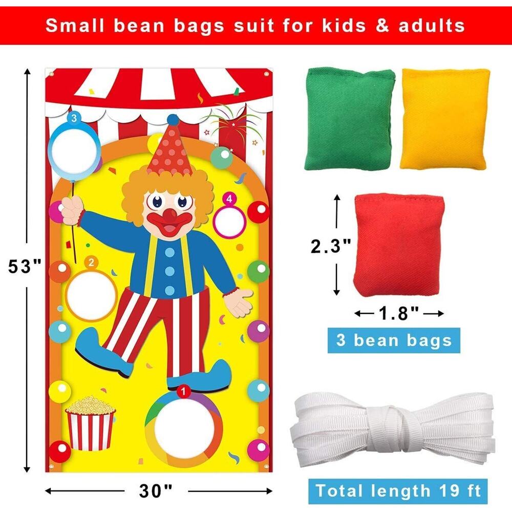 Circus Party Clown Toss Games with 3 Bean Bags, Fun Carnival Game for Kids Adult